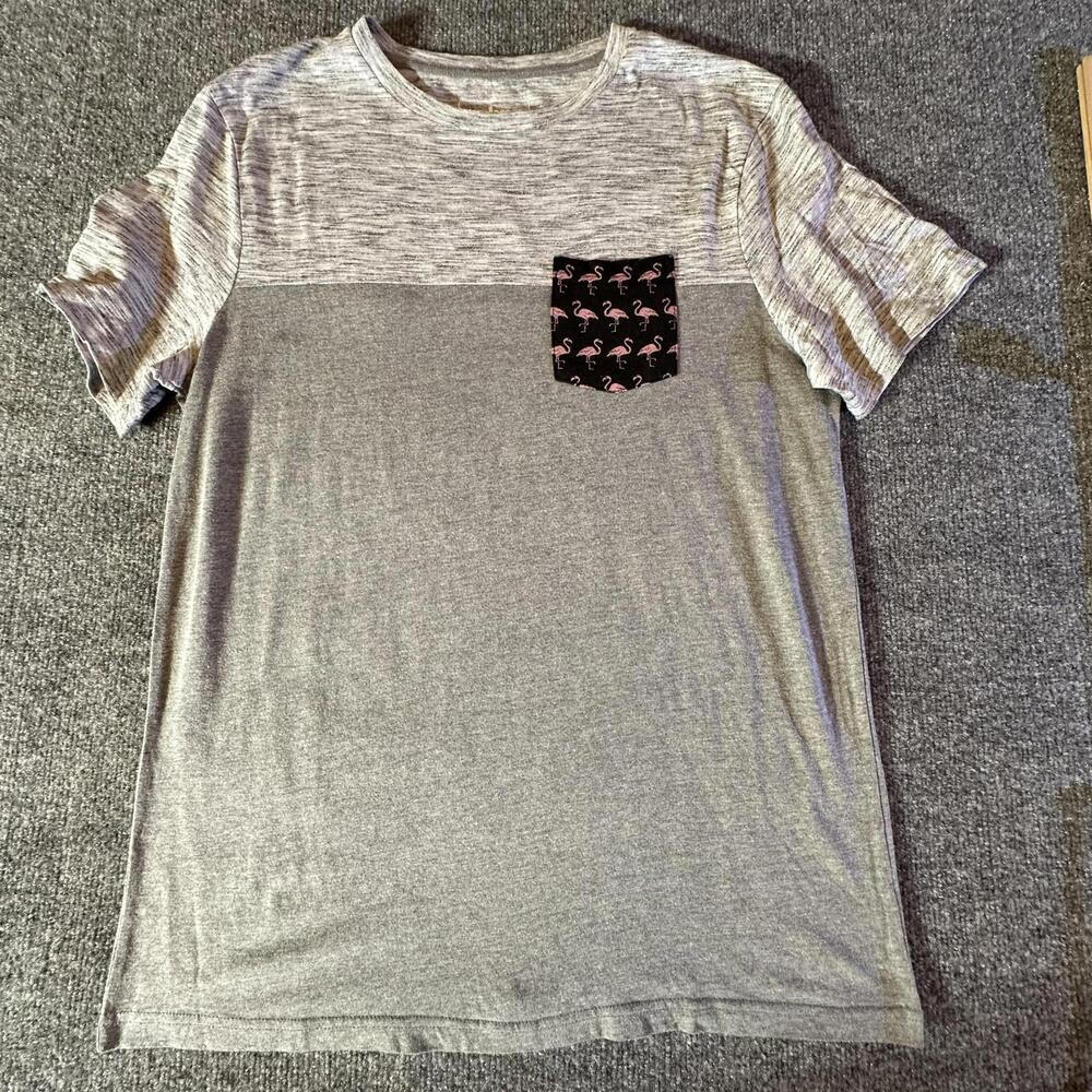 Urban Pipeline Mens Gray Miami Flamingo Graphic Pocket T-Shirt Medium